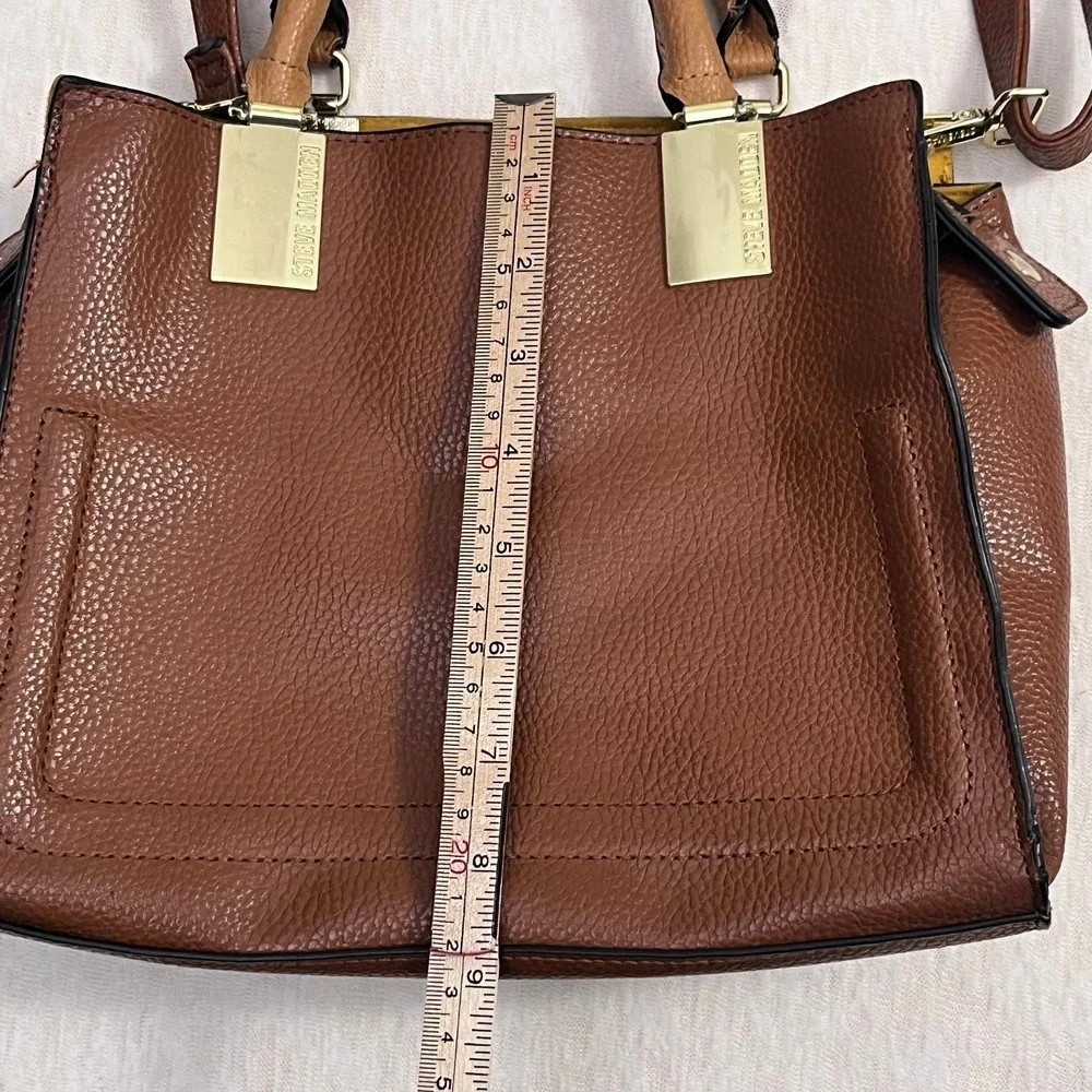 Steve Madden Brown Pebbled Faux Leather Satchel Tote Bag Crossbody Shoulder